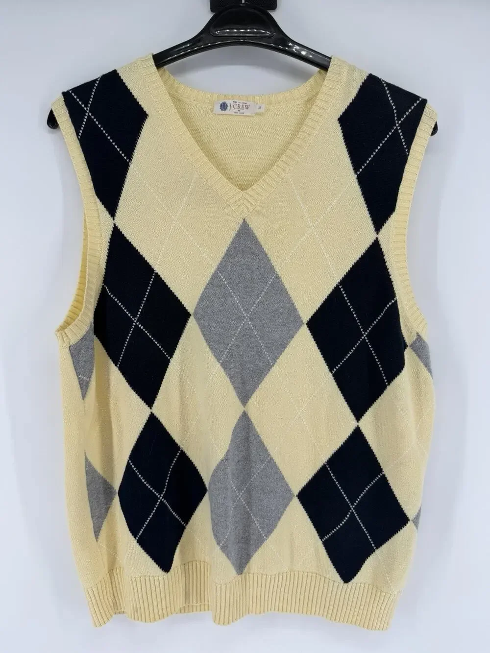 J Crew Argyle Sweater Vest Mens Medium Preppy Classic Golf Office Classic Yellow